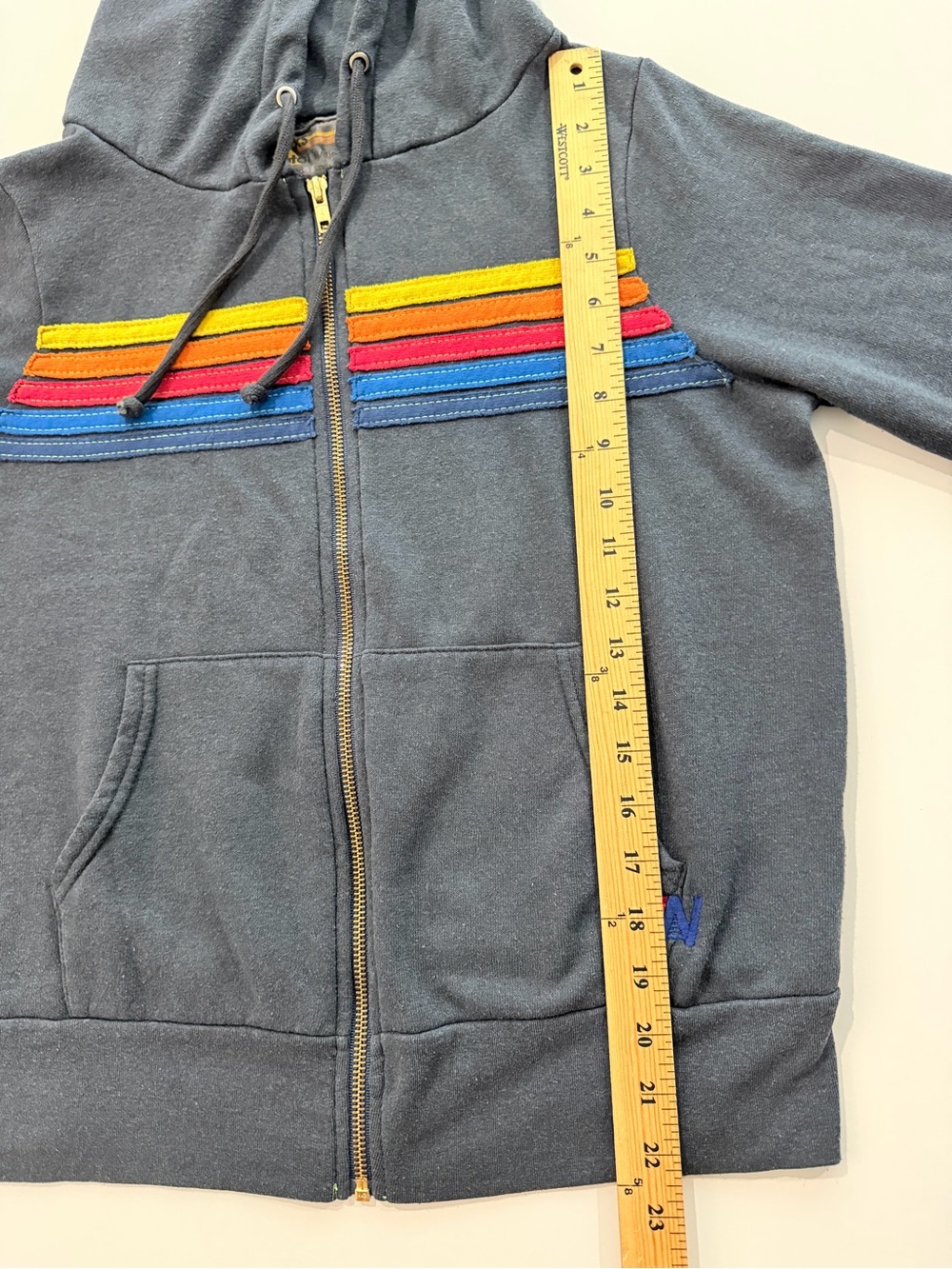Aviator Nation 5 Stripe Hoodie & Sweatpants Set XS/S Navy Charcoal - Picture 16 of 16